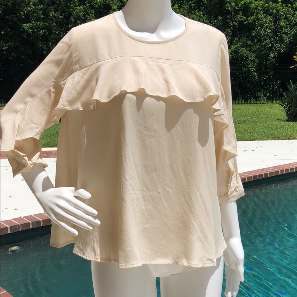 Lily and Bloom cream, 3/4 sleeve, ruffle, shirt